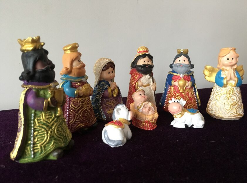 9pc Mini Christmas Nativity Scene Set Christian Jesus Statue Ornament