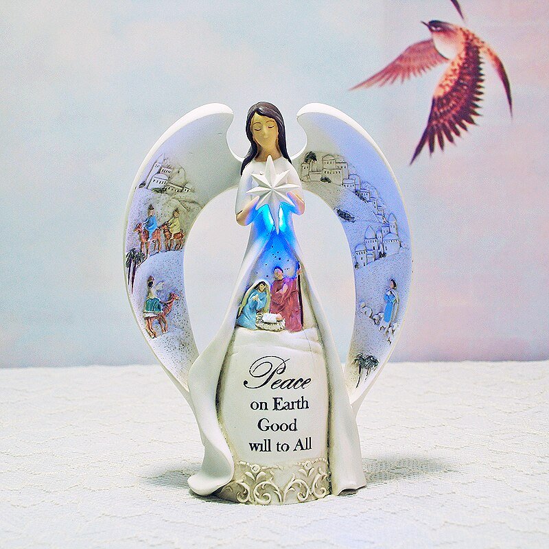 Led Angel Wings Jesus Figurine Christian Nativity Scene Christmas Home Decor